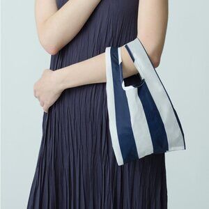 NWT Baggu Mini Stripe Reusable Bag Ron Herman Japan White Blue Navy Foldable